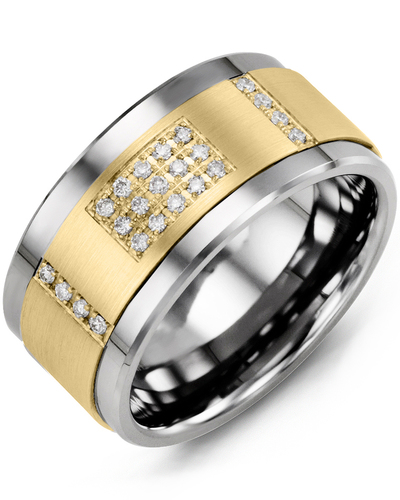 Two-Tone Gold Ring (White/Yellow) 10 Karat, 31 Total Diamond Points, 11 Millimeters - MJD110WY-31R - Madani