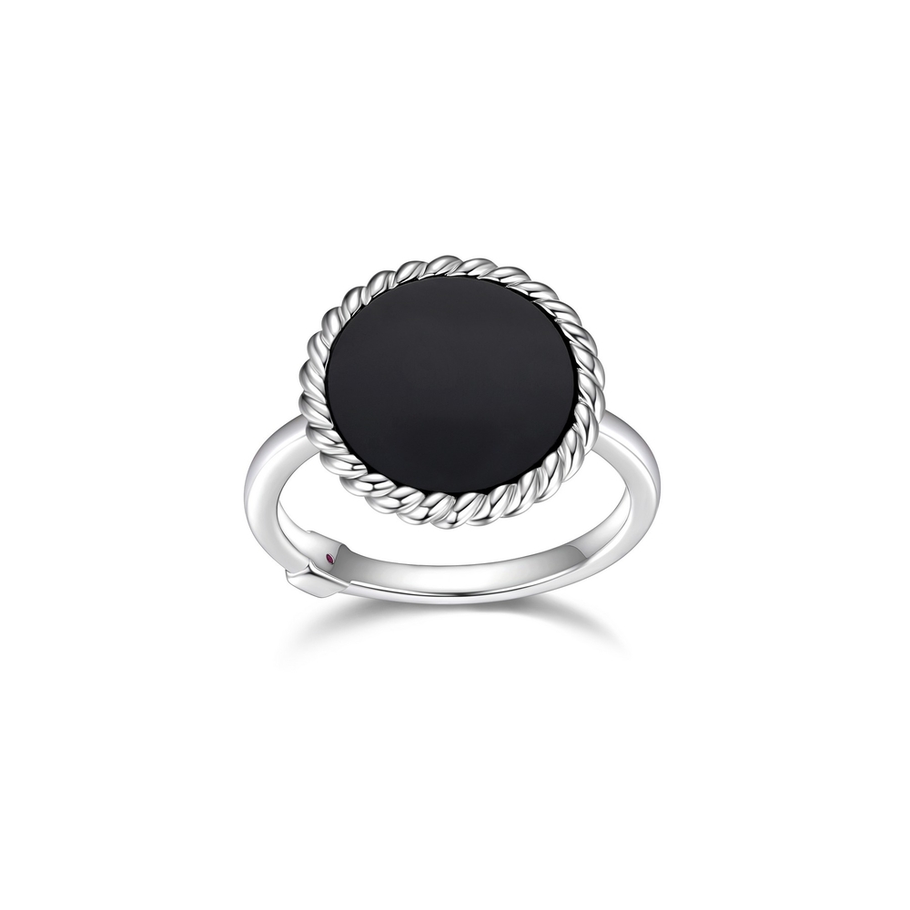 Bague argent rhodié, agate noire