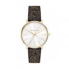 Montre femme cuir scintillant acier doré