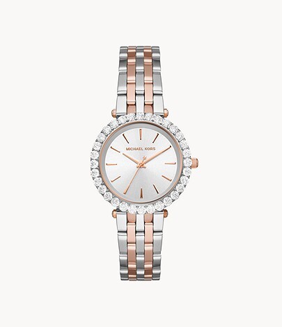 Montre acier 2 tons (blanc/rose), zircons - MK4515 - Michael Kors