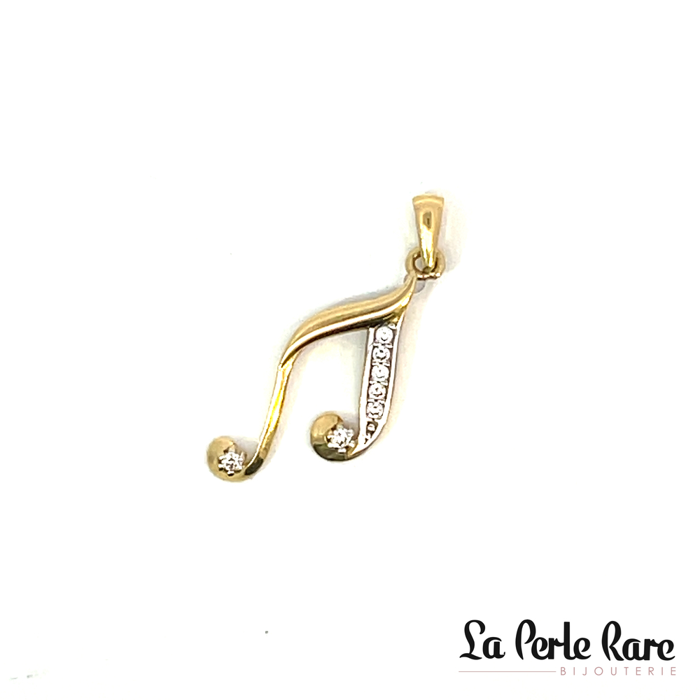 Pendentif note de musique, or jaune 10 carats, zircons incolores - PSM-186-J - Exclusivités