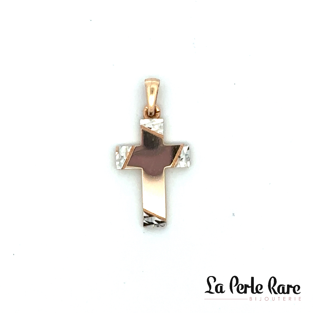 Pendentif croix, or 2 tons (rose/blanc) 10 carats