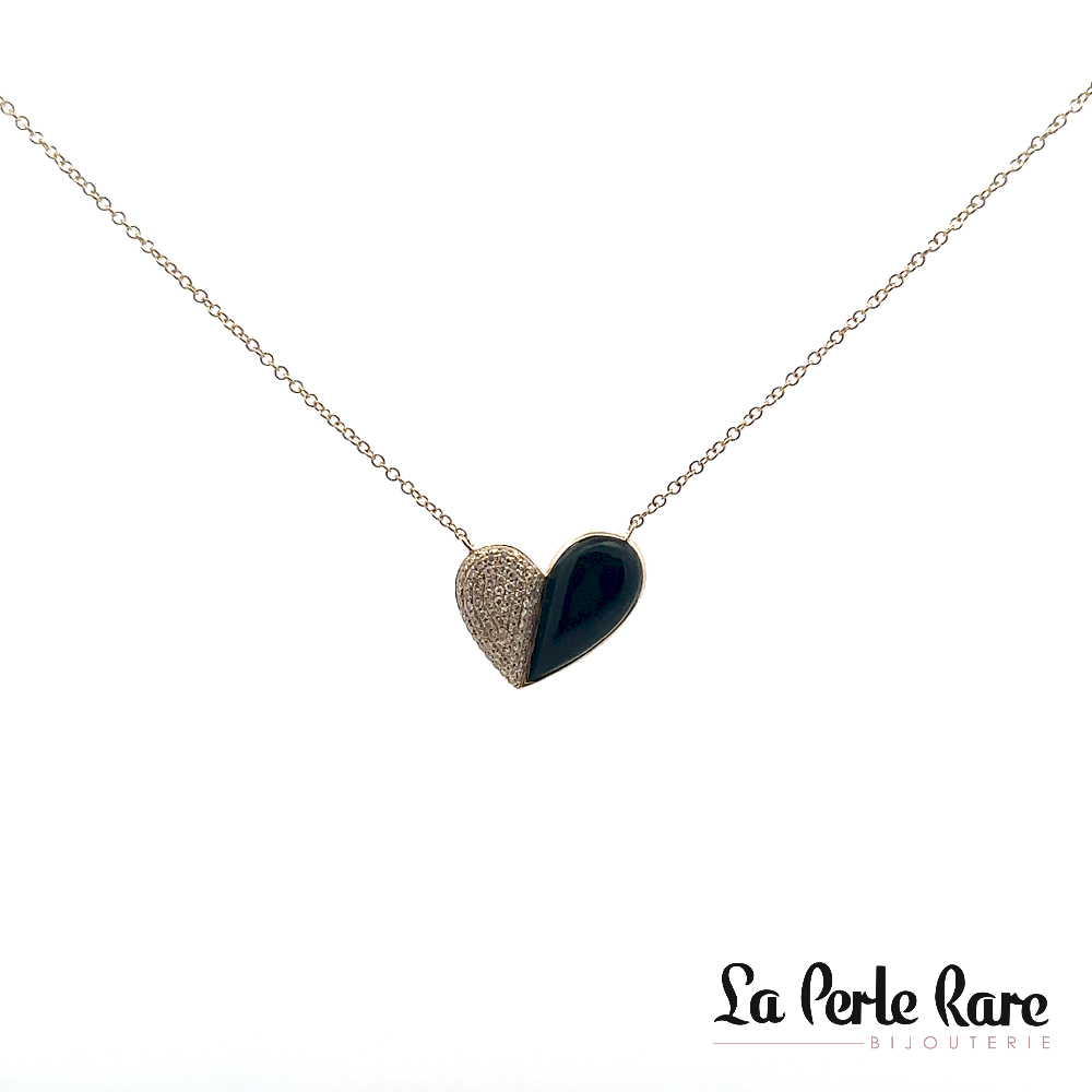 Collier coeur, or jaune 14 carats, onyx, 18 points de diamants total - 17010OXN4YXA1 - Exclusivités