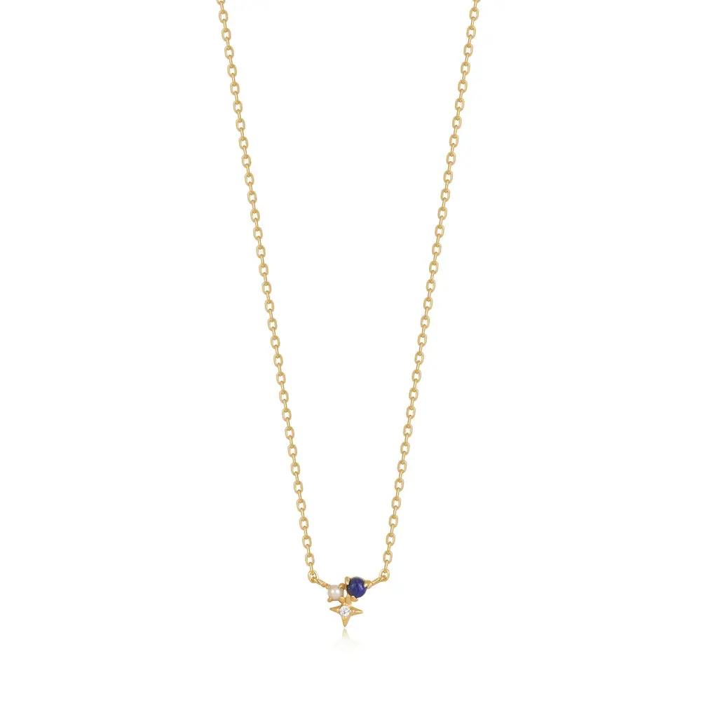 Collier étoile, argent doré, lapis, perle, zircon - N039-01G-L - Ania Haie