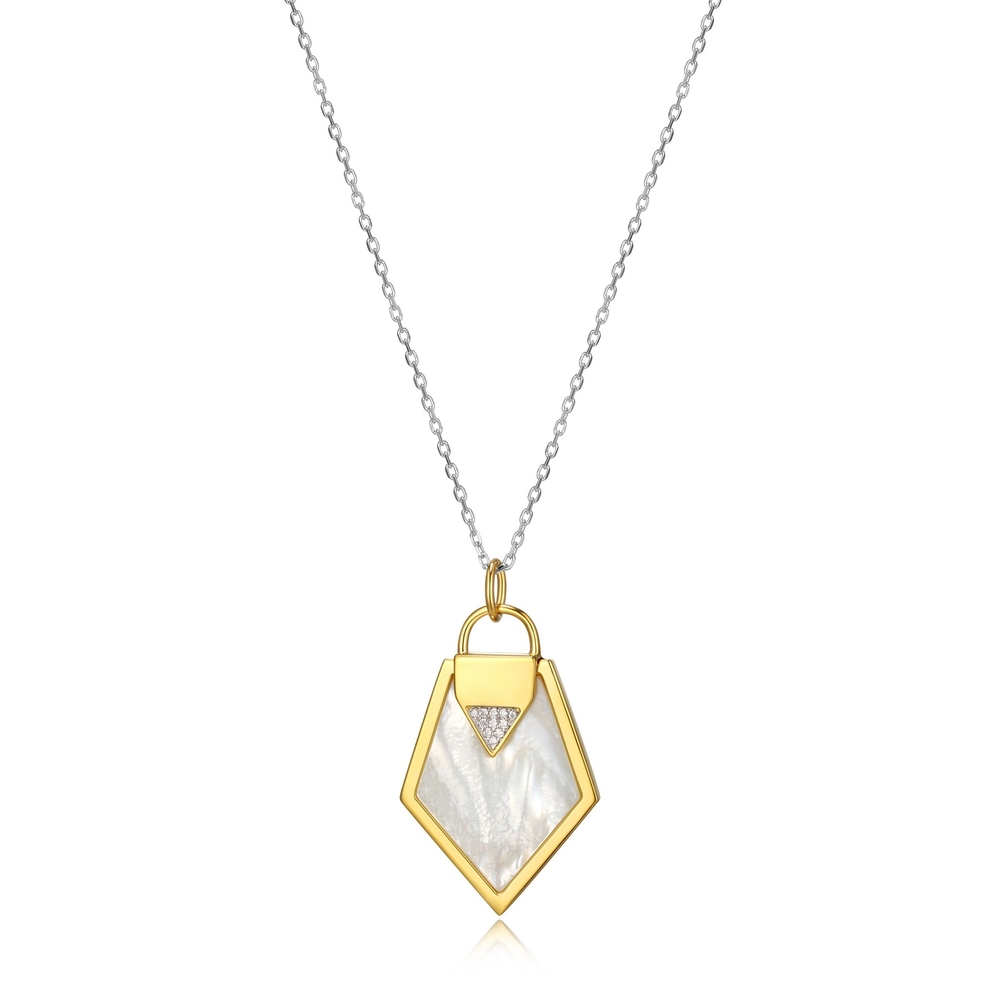 Collier argent 2 tons (blanc/jaune), nacre de perle, zircons