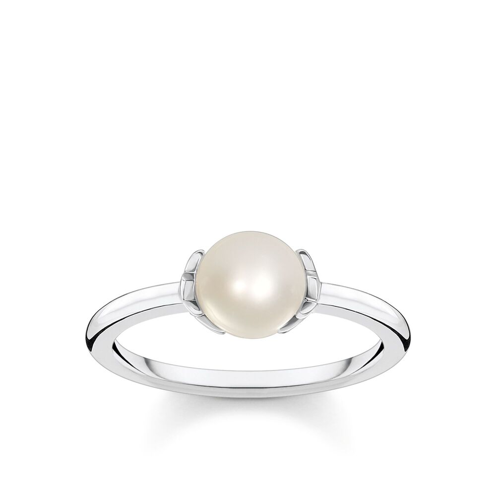 Silver, pearl and zirconium ring - TR229816714-52 - Thomas Sabo