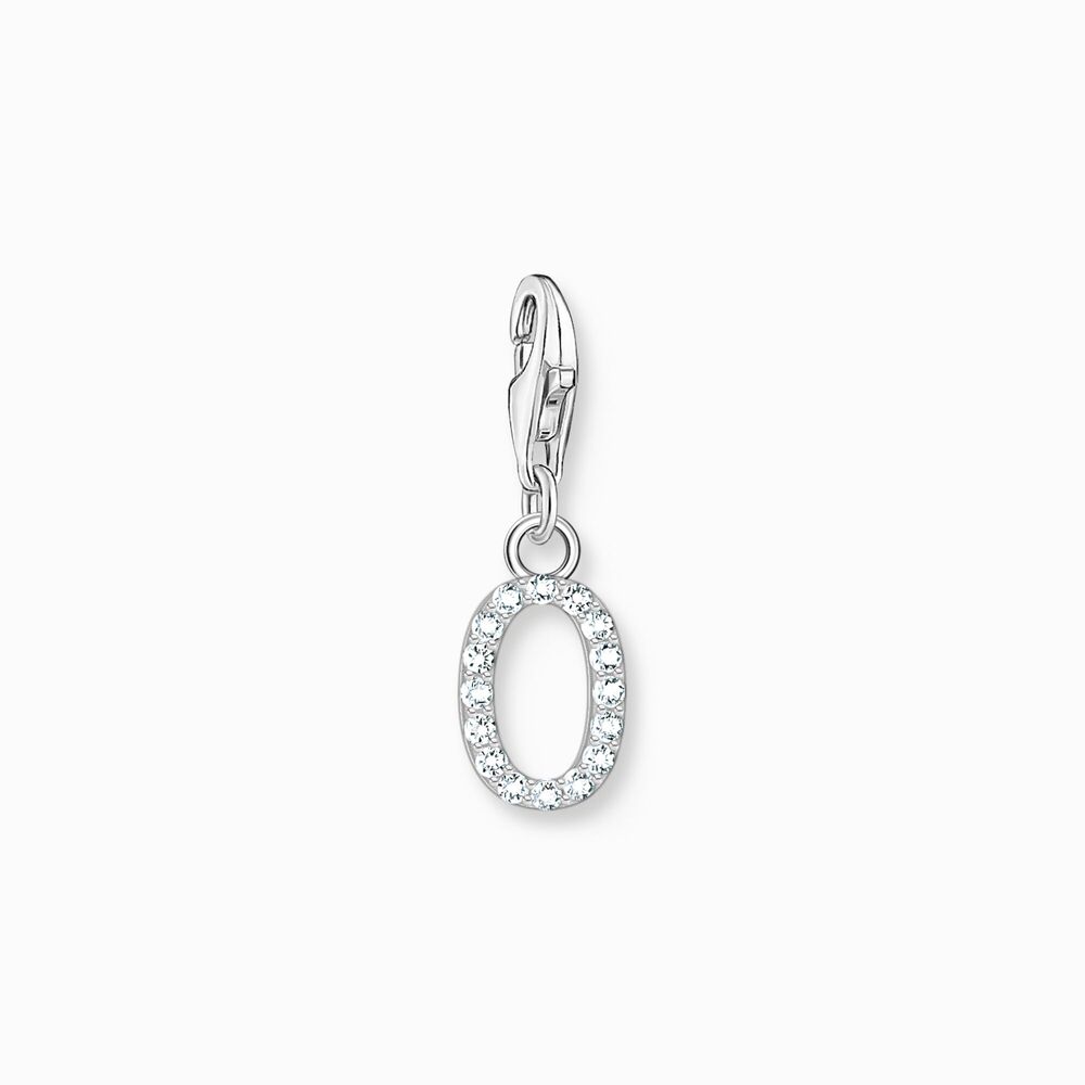 Silver letter O charm with zirconia