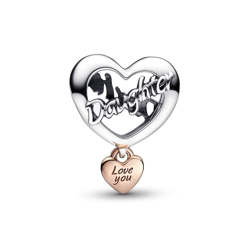 Bille coeur amour pour sa fille, argent, pandora rose