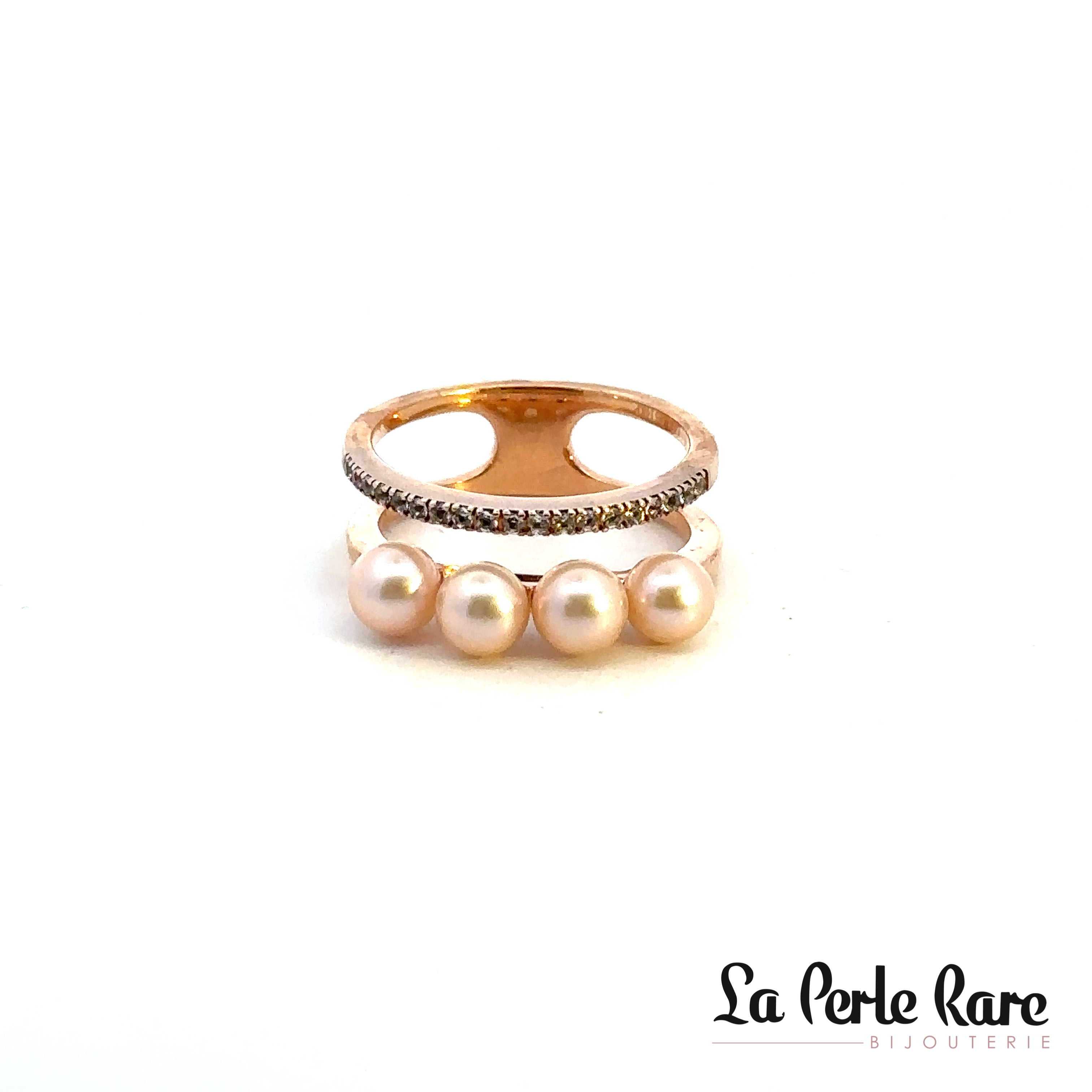 Rose silver ring with freshwater pearl and cubic zirconia - RF57357N07 - Nishi Pearls