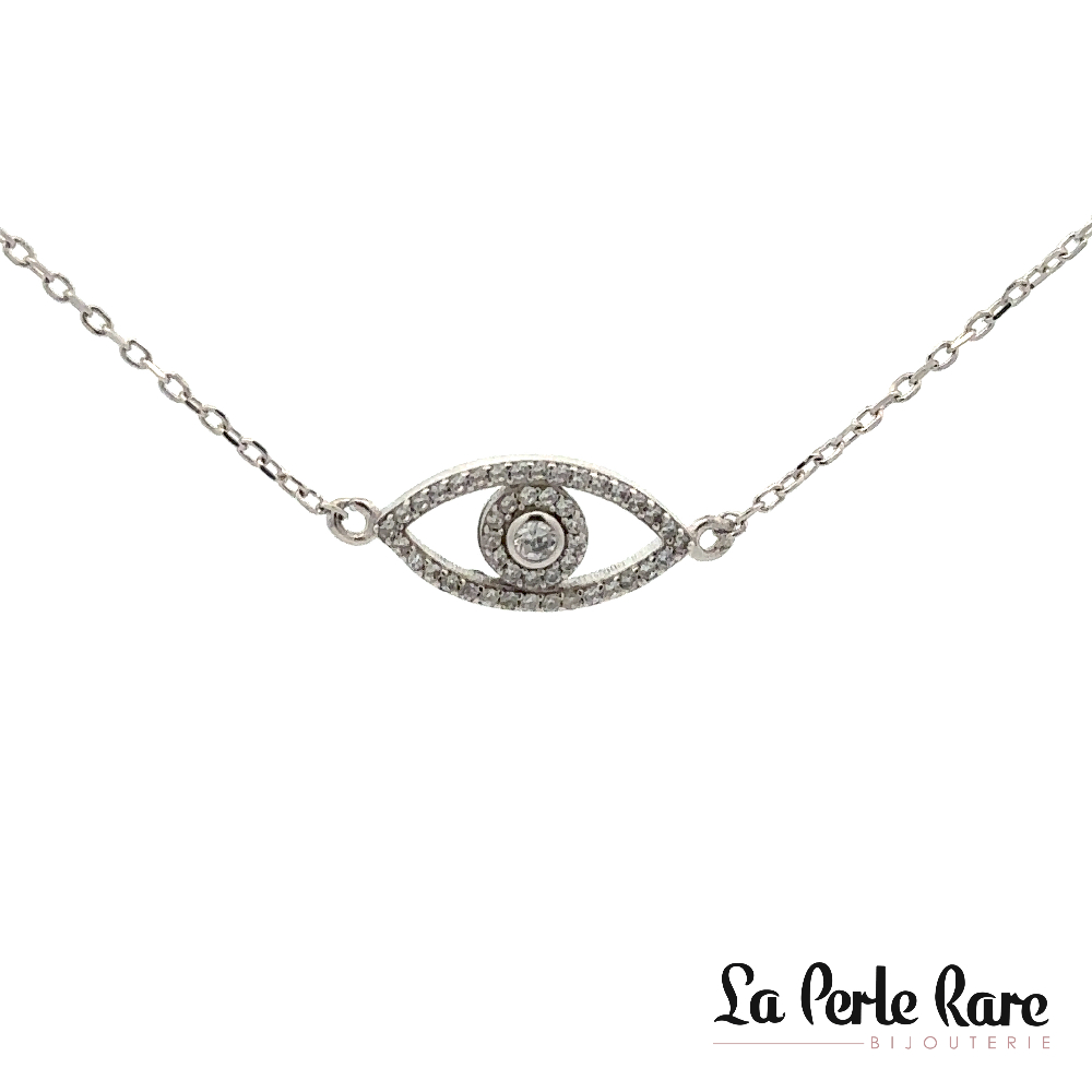 Collier mauvais oeil, argent, zircons - N1562 - Création Gl