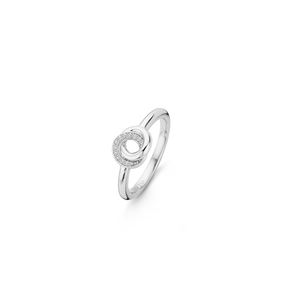 Bague argent rhodié, zircons