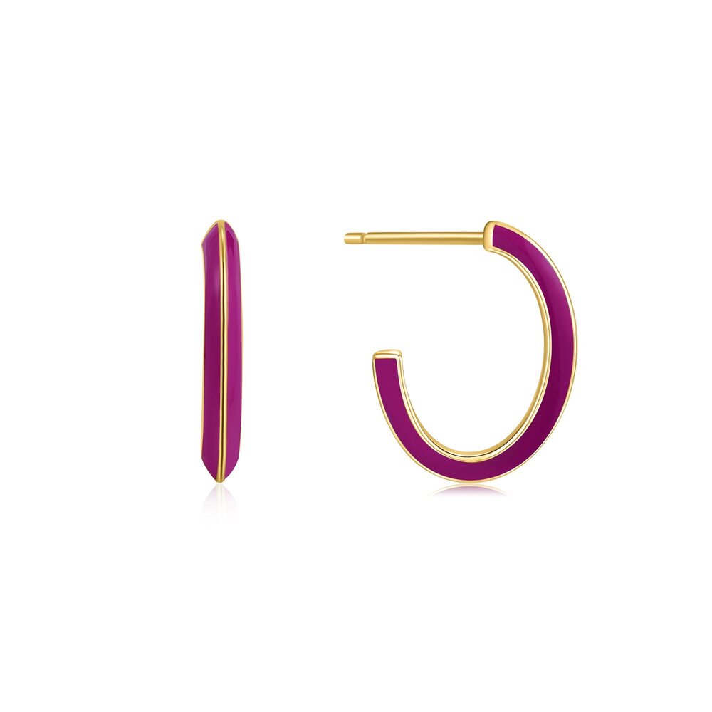 Gold-plated silver hoops with pink enamel - E028-04G-R - Ania Haie