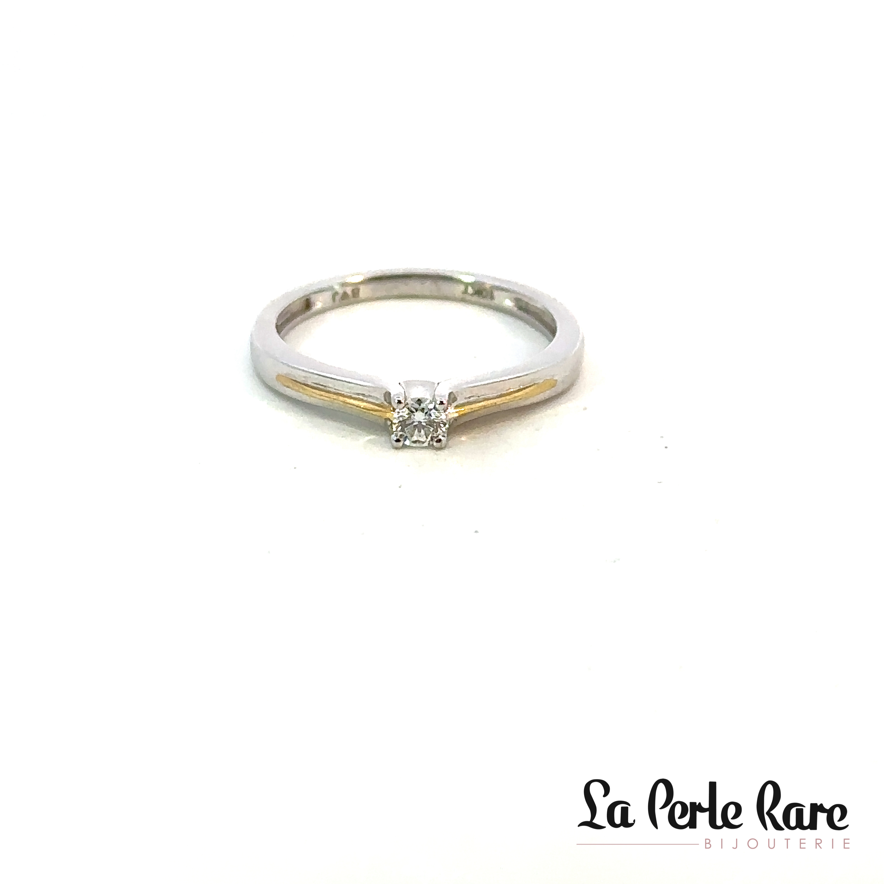 Two-tone (white/yellow) gold solitaire ring with a 12-point diamond - JAR16592-2T - Exclusivity