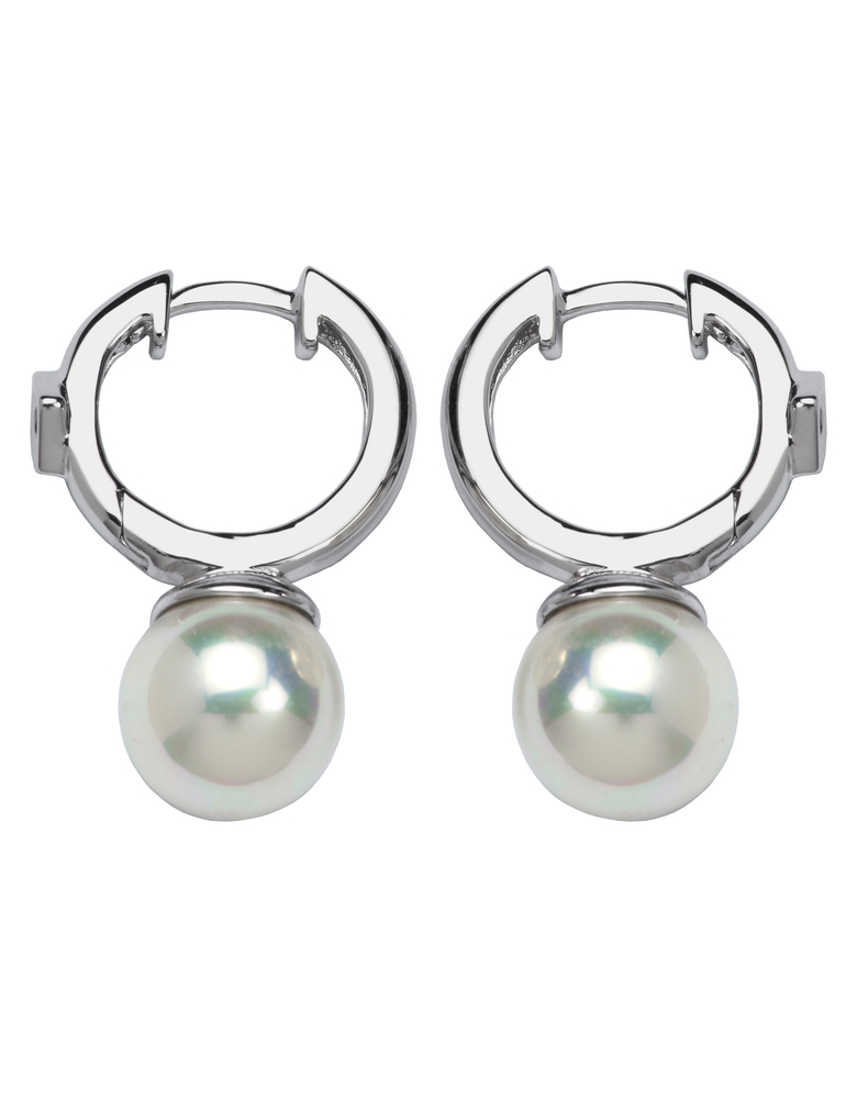 Silver hoop earrings with pearls for women - 62L407BG0N - Elle