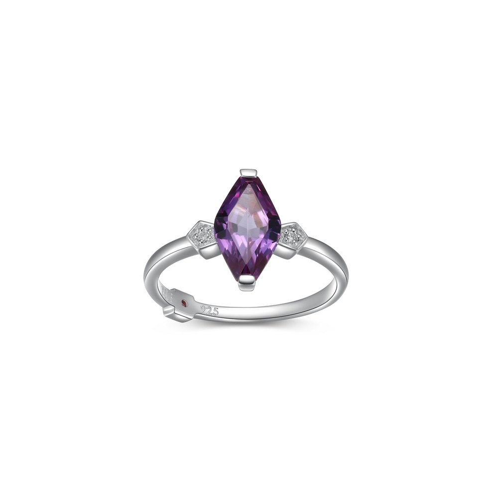 Bague argent rhodié, alexandrite synthétique, 1 pt dia lab tot - R4LAGF49A8 - Elle