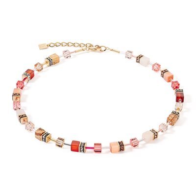 Collier acier doré, cristaux multicolores