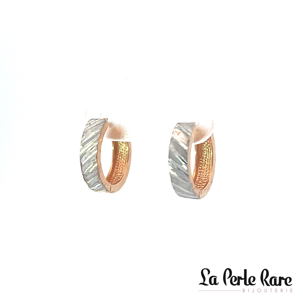 2-tone rose gold huggies with texture - EAT-82-2TR - Exclusivity