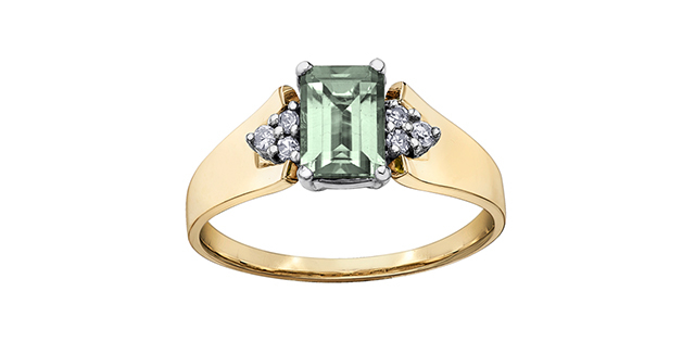 Bague or 2 tons (jaune/blanc) 10 carats, améthyste verte, 9 points de diamants total - DD8185YGRAM - Corona