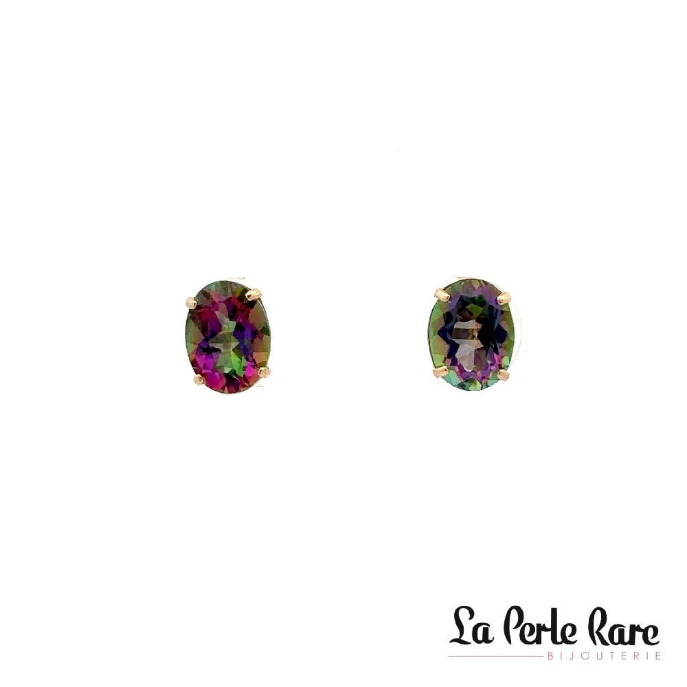 Boucles d'oreilles fixes or jaune 14 carats, topazes mystiques 8X6 mm - LPR-2516 - Exclusivités