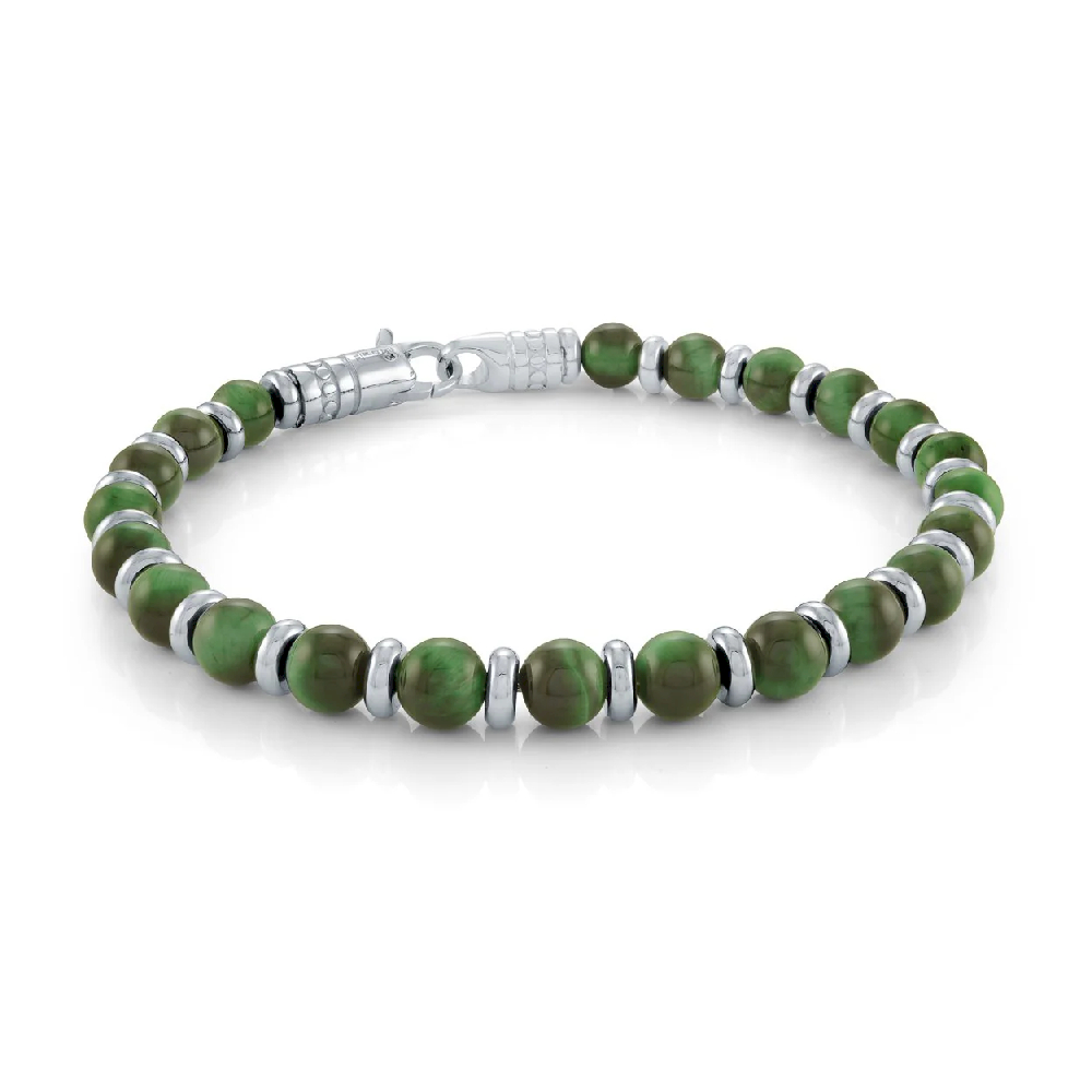 Stainless Steel Bracelet with Green Tiger's Eye - BB-343-8 - Italgem Steel