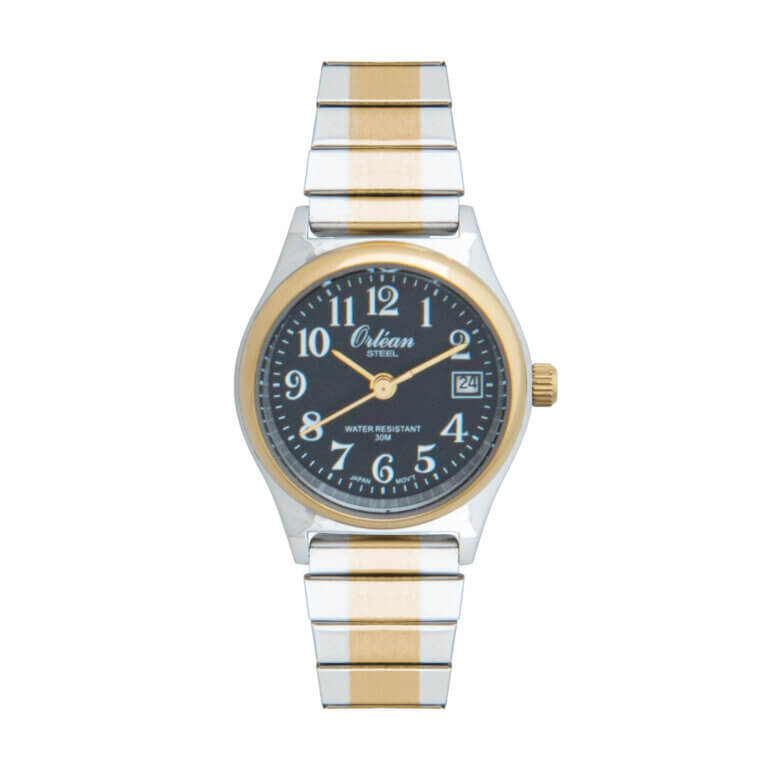 Montre extensible acier 2 tons (blanc/jaune), fond noir - ME3538 - Orlean