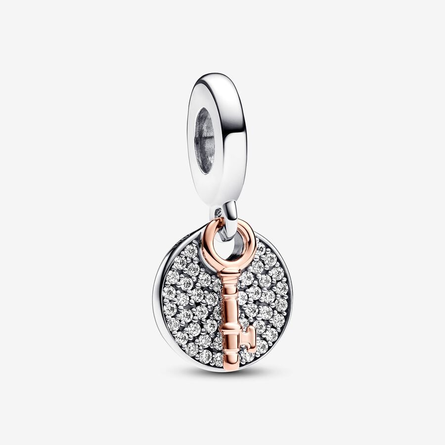 Key of happiness charm, rose metal, silver, cubic zirconia - 783236C01 - Pandora