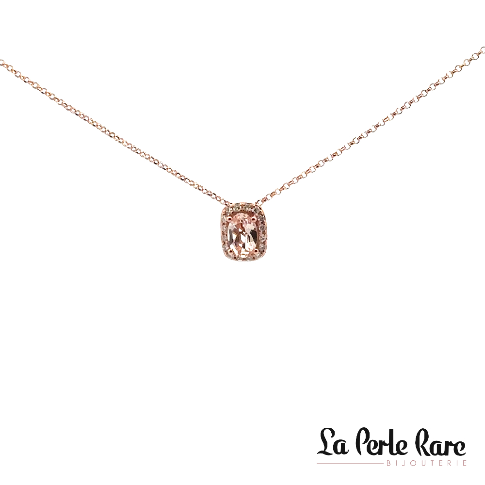 Pendentif or rose 14 carats, morganite, 8 points de diamants total - 7535MON4RYA11 - Exclusivités