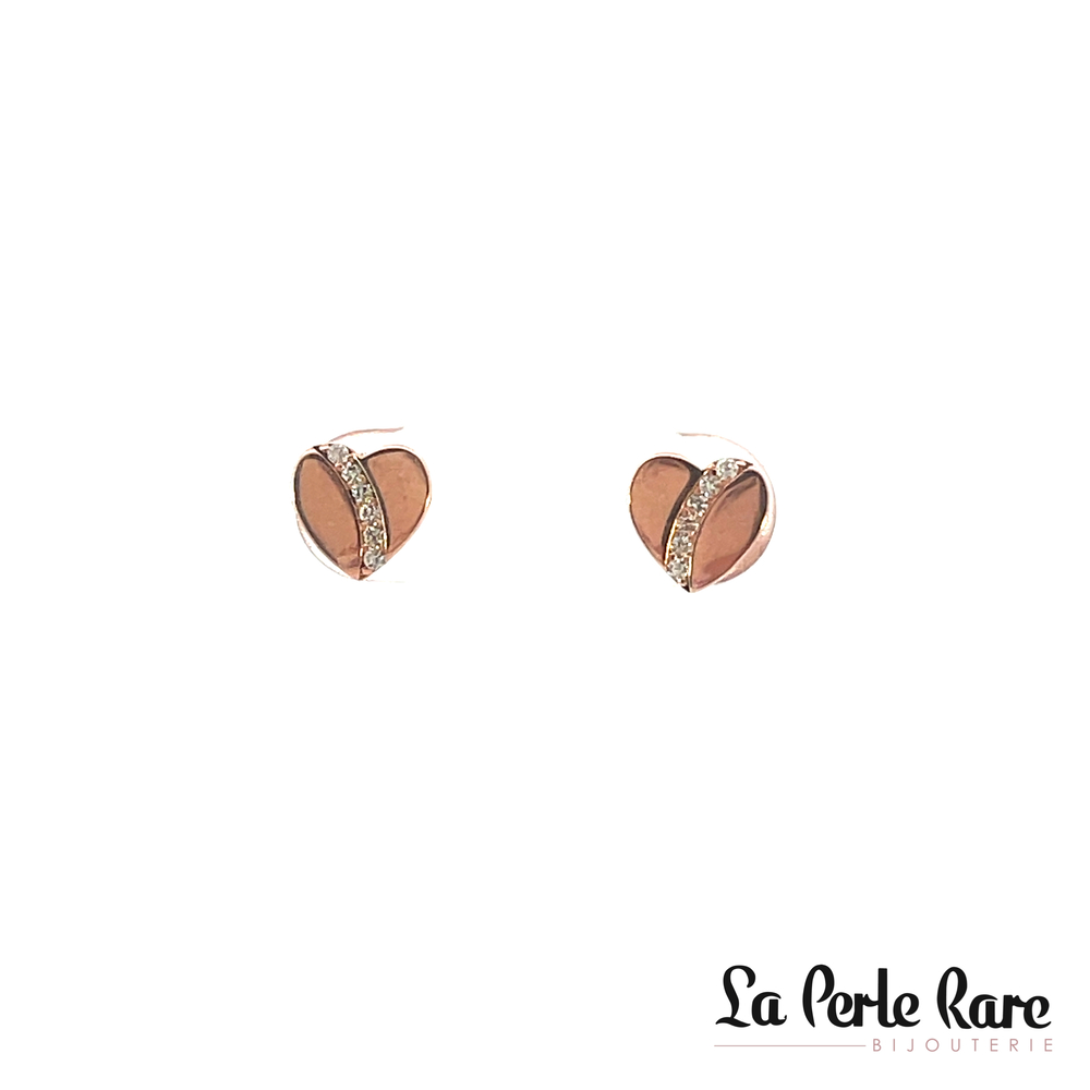 Rose gold heart fixed earrings with zirconium - EAS-6399-R - Exclusivity