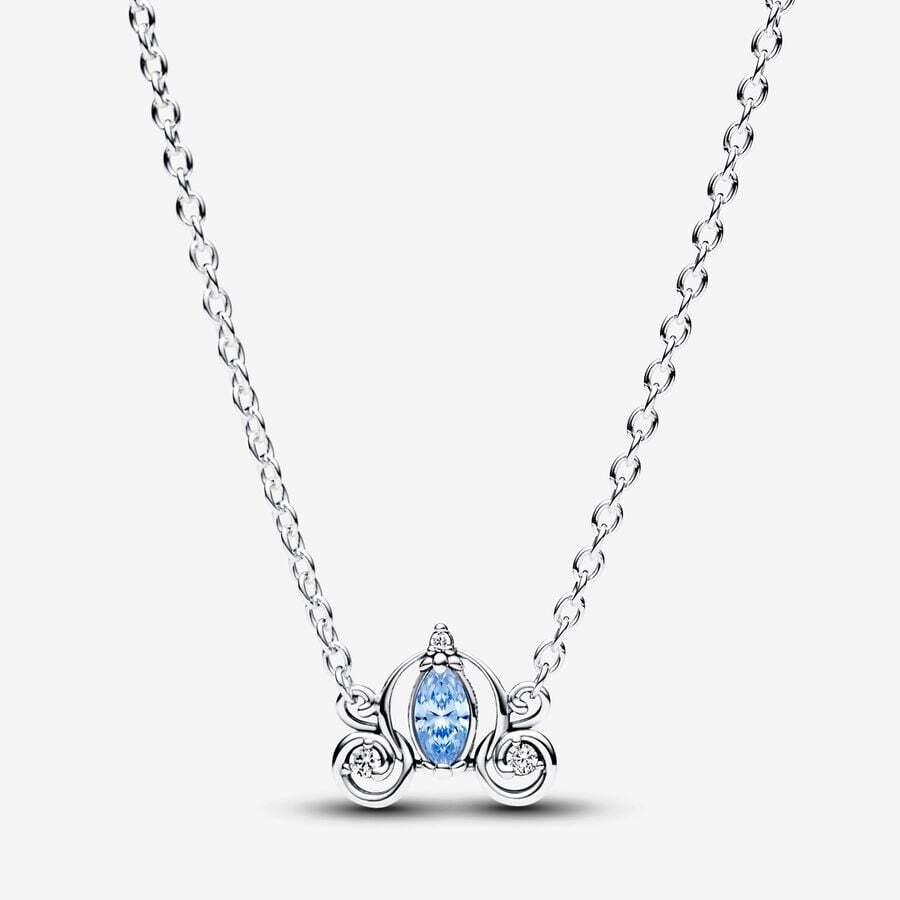 Disney necklace, Cinderella's carriage, silver, blue/white cubic zirconium - 393057C01-45 - Pandora