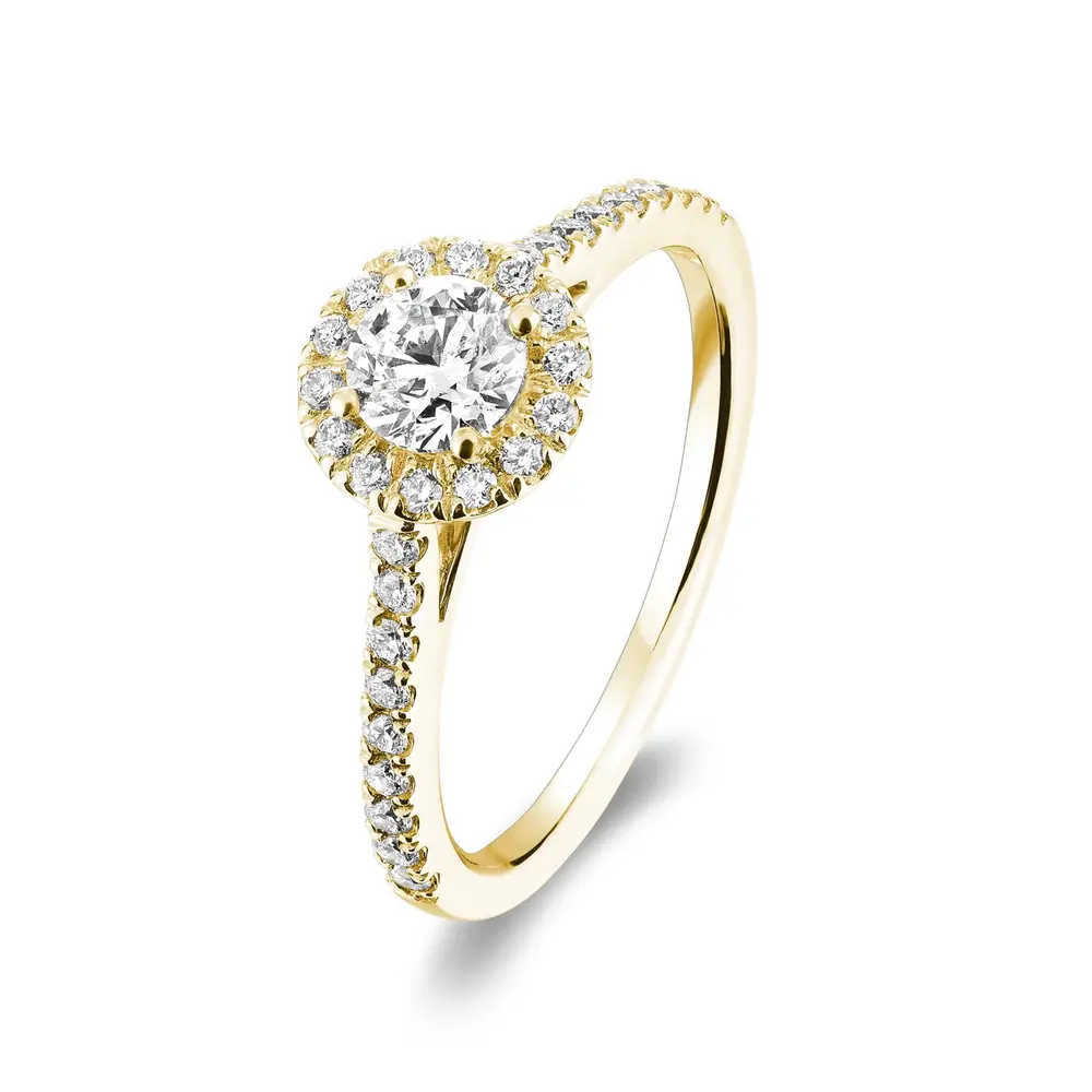 Bague or jaune, 74 points de diamants total, certificat