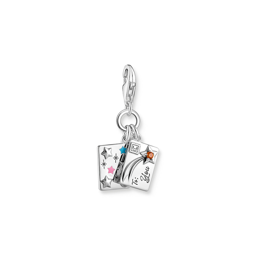 Charm enveloppe, argent, émail rose/bleu, zircon orange - 2061-691-7 - Thomas Sabo