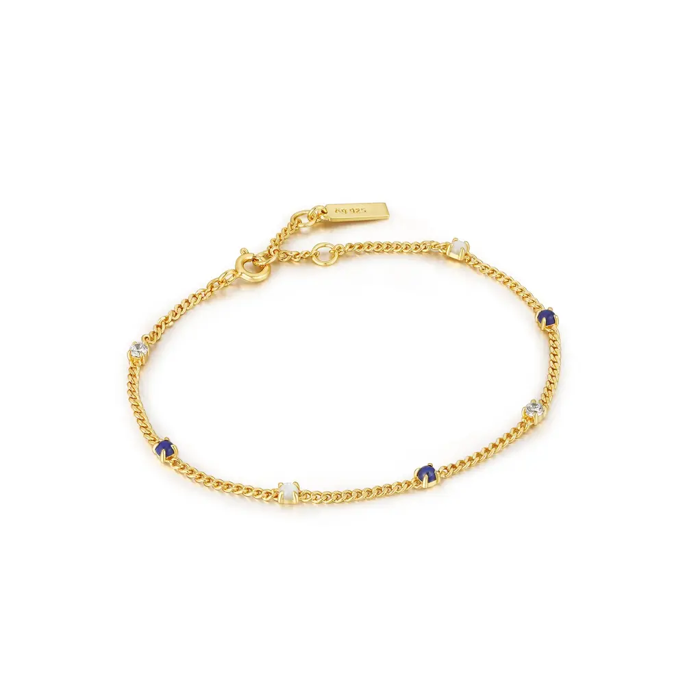 Bracelet argent doré, lapis bleu, zircons - B039-01G-L - Ania Haie