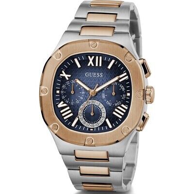 Montre acier inoxydable, 2 tons (blanc/rose), fond bleu - GW0572G4 - Guess