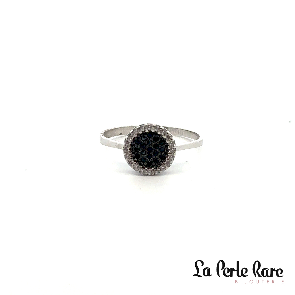 Bague or blanc 10 carats, zircons noirs et blancs - MOZ-272-B-BG - Exclusivités