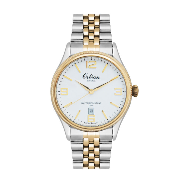 Montre acier 2 tons (blanc/jaune), fond blanc - ME3522 - Orlean