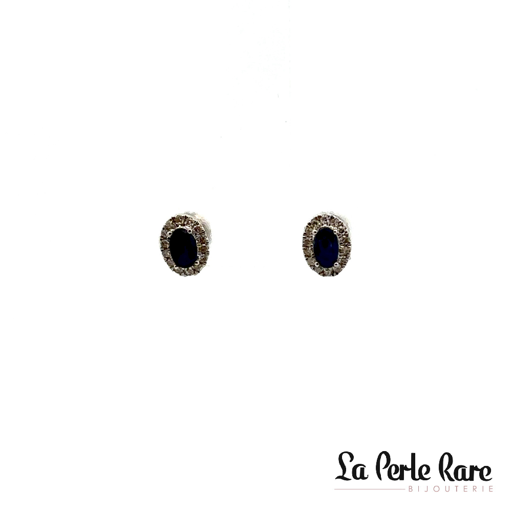 Boucles d'oreilles fixes or blanc 10 carats, 6 points de saphirs total, 12 points de diamants total - SKEPR43393-SD-BO - Exclusivités