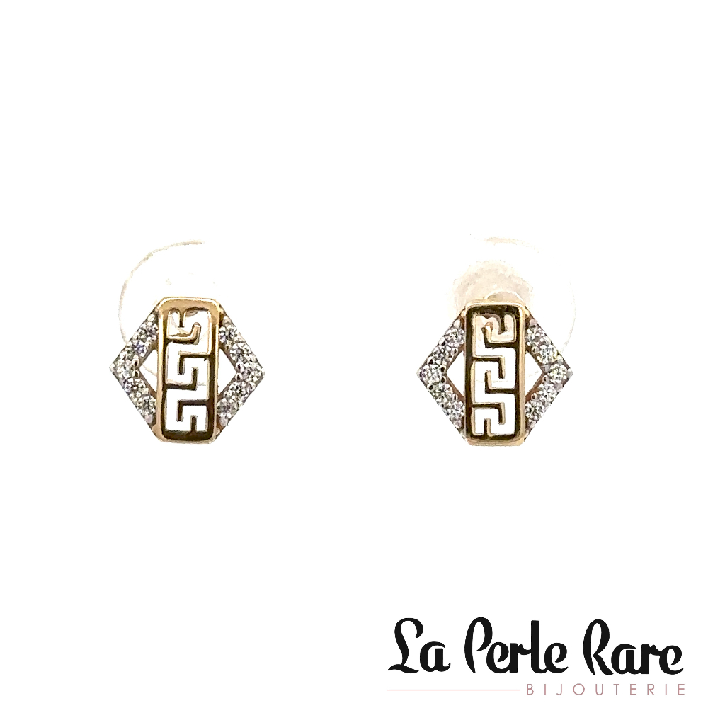 Boucles d'oreilles fixes de style Versace, or jaune 10 carats, zircons incolores - MAS-255-J-BO - Exclusivités