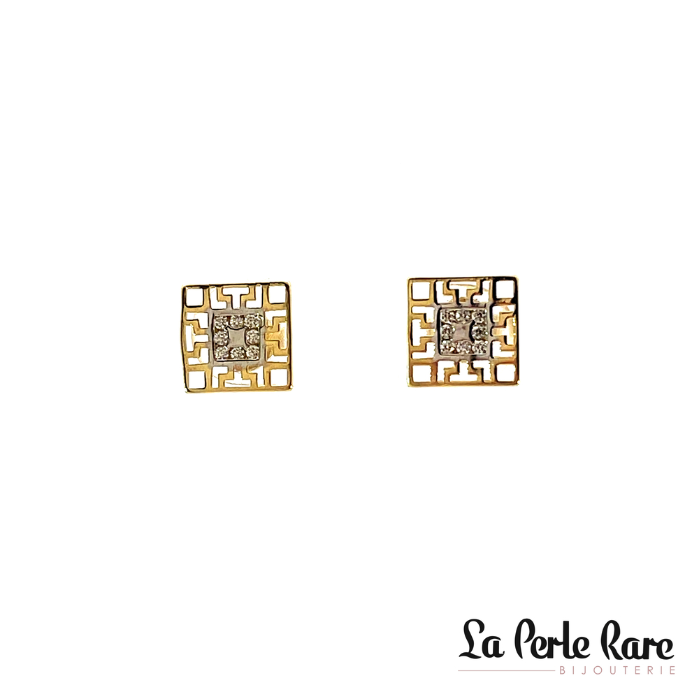 Versace square fixed earrings 2-tone gold (yellow/white), zirconias - EOZ-1667-2T - Exclusivity