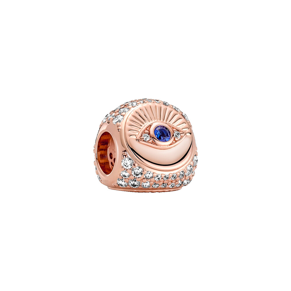 Bille à 3 faces hamsa, l'oeil qui voit tout et plume, émail blanc, cristal bleu, zircons incolores, pandora rose - 780101C01 - Pandora