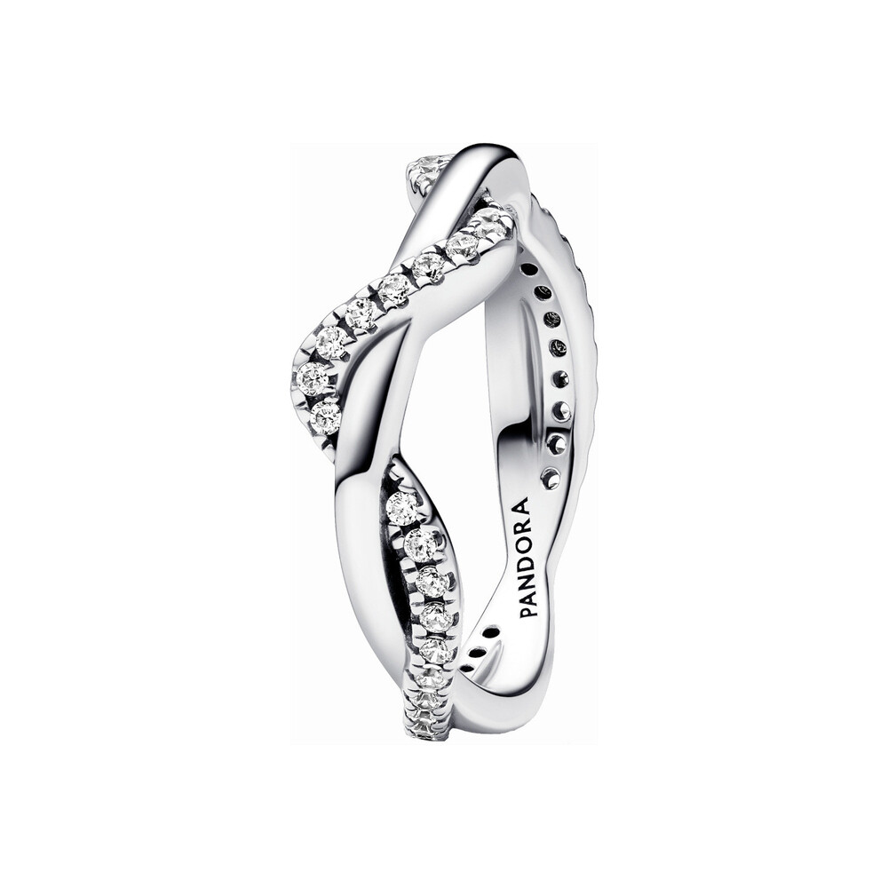 Sparkling Intertwined Wave Ring, silver, cubic zirconium - 193098C01-52 - Pandora