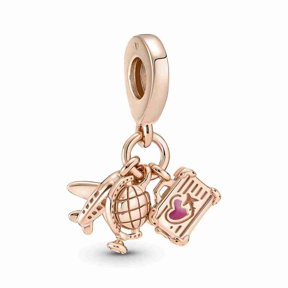 Bille pendentif triple avion, globe terrestre et valise, pandora rose - 789435C01 - Pandora