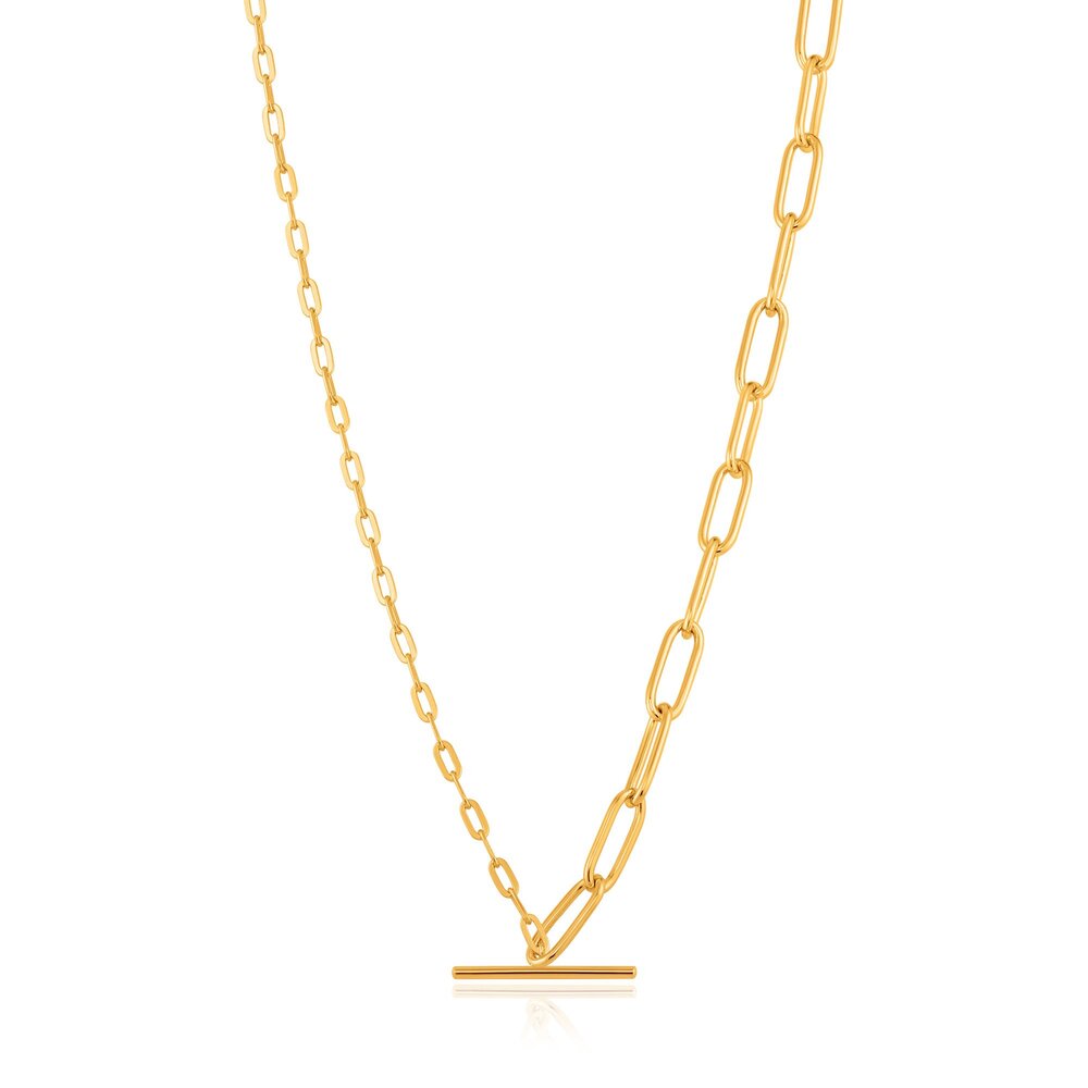 16in golden silver mixed link t-bar necklace