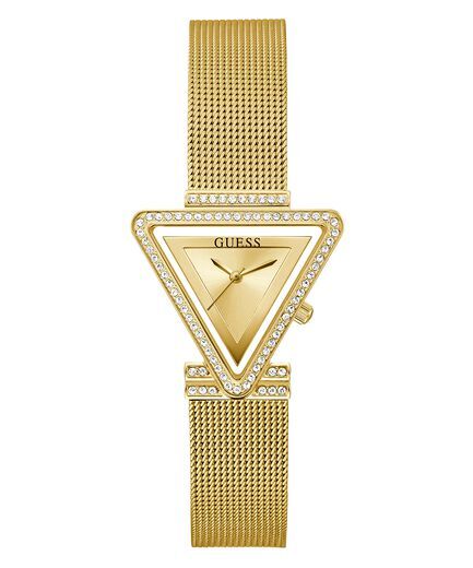 Triangular stainless steel gold watch, crystals - GW0508L2 - Guess