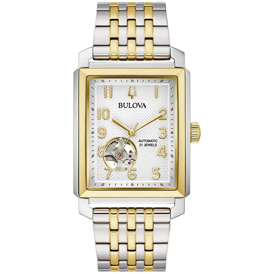 Montre automatique, acier 2 tons (blanc/jaune), fond blanc - 98A308 - Bulova