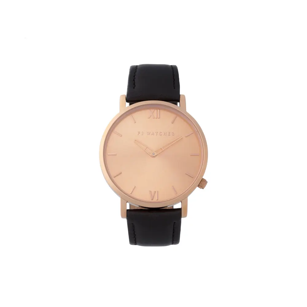 Montre sunset, cuir noir, acier rosé - 1050-36 - FIVE JWLRY