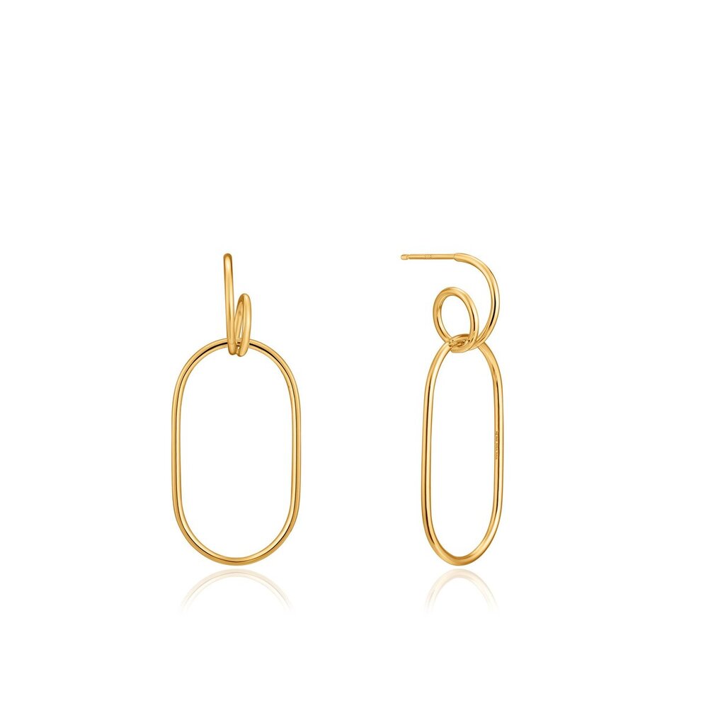 Gold-plated silver oval spiral drop earrings