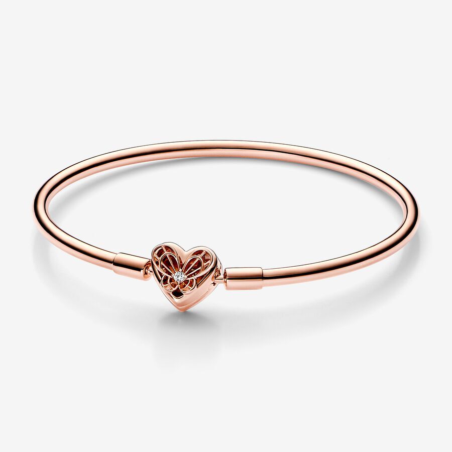 Bracelet rigide coeur et papillon, pandora rose, zircons - 582594C01-19 - Pandora