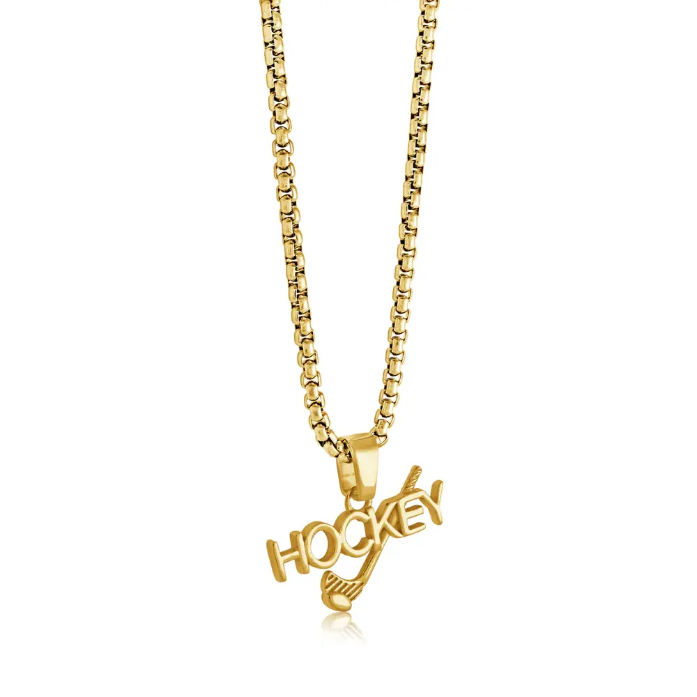 Pendentif hockey/bâton, acier doré - SP311-GO - Italgem Steel