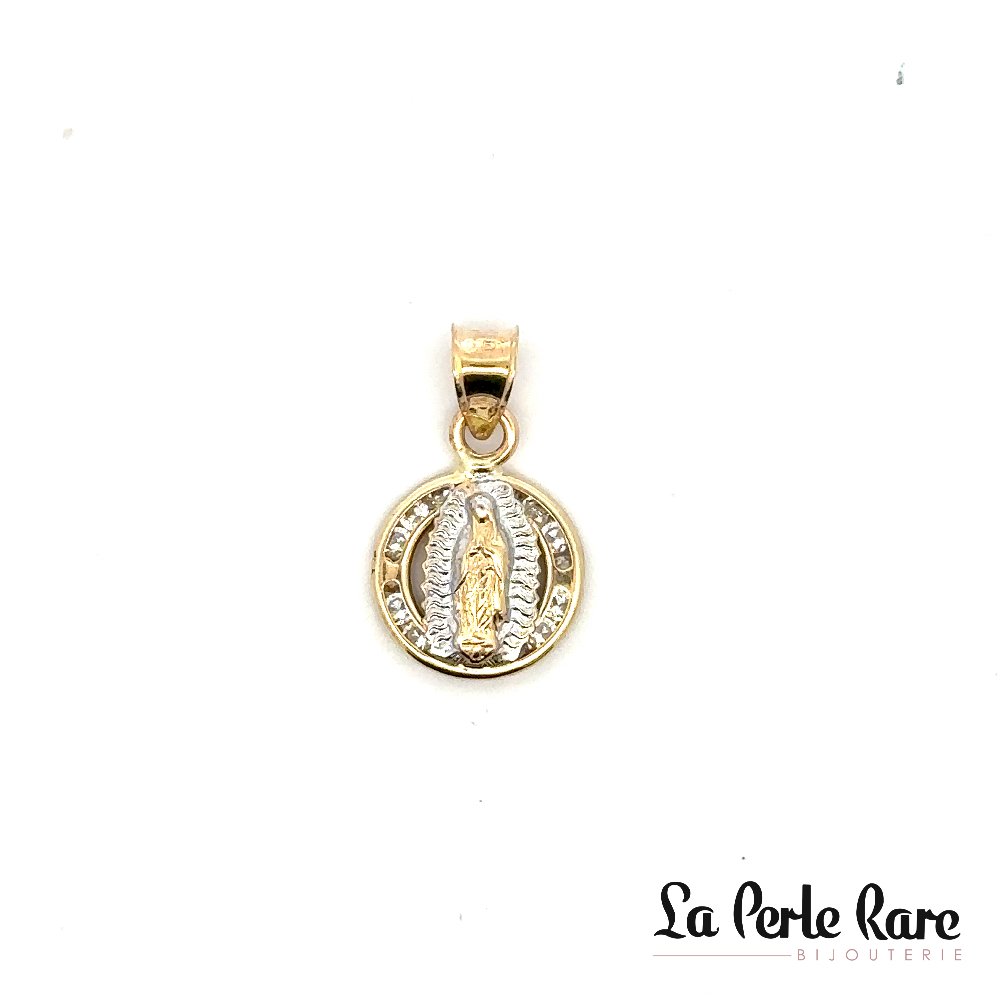 Pendentif religieux, or 2 tons (jaune/blanc) 10 carats, zircons incolores - LPR-2401 - Exclusivités