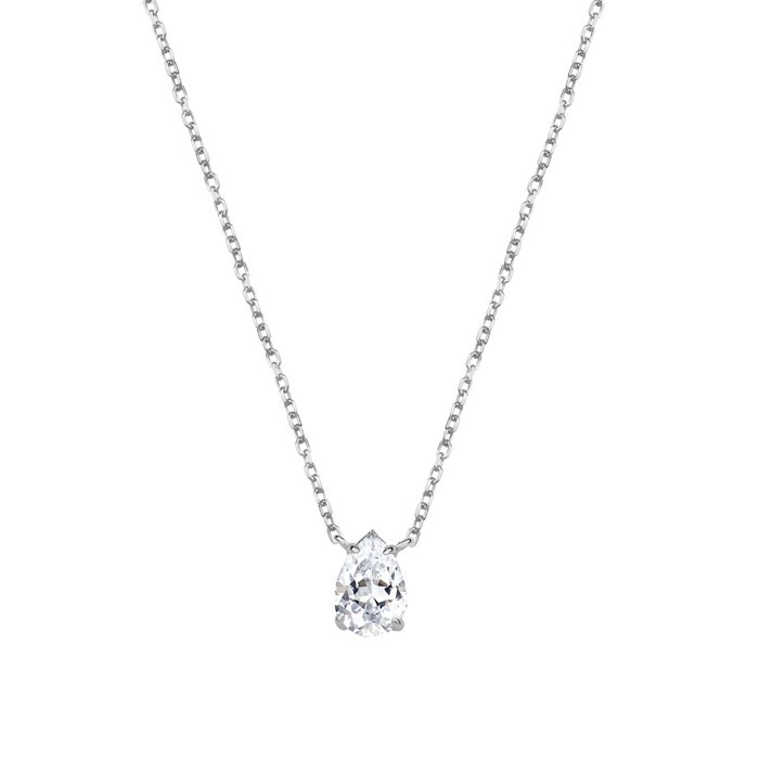 Collier solitaire, argent, zircon - N4615 - Création Gl